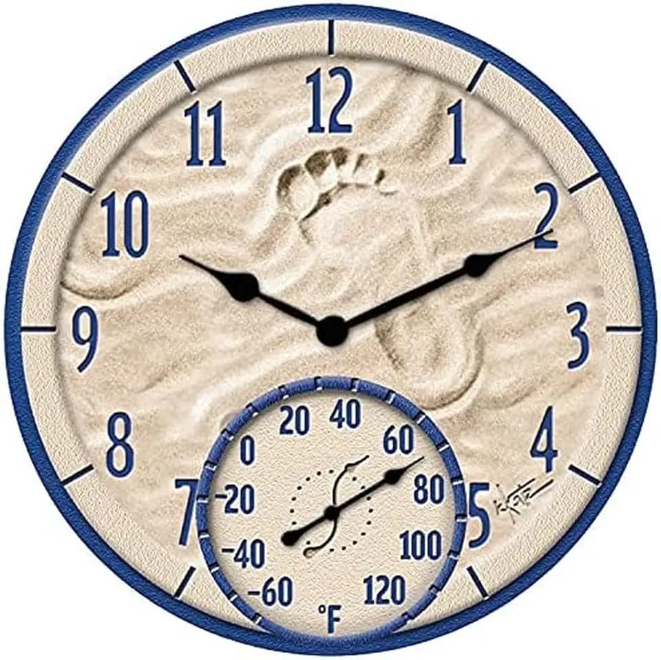 Taylor 14 Inch Resin in/Out Clock with Thermometer - By the Sea