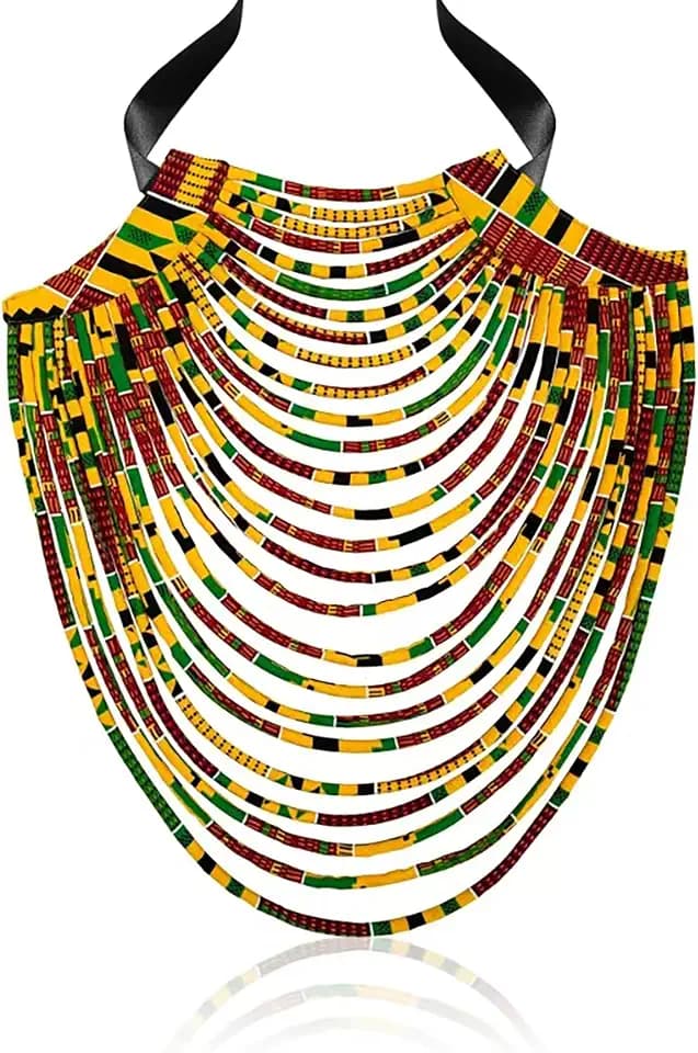 African Necklace for Women Ankara Multi-Strand Cord Cotton African Fabrics Necklace