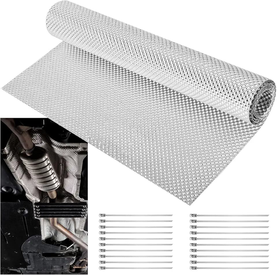 UNIFAMILY 16" x 39"Aluminum Exhaust Heat Shield Automotive, Embossed Exhaust Heat Wrap with 20 Pcs Cable Metal Zip Ties, Exhaust Wrap Heat Barrier Shield, Car Exhaust Sheet for Exhaust Pipes