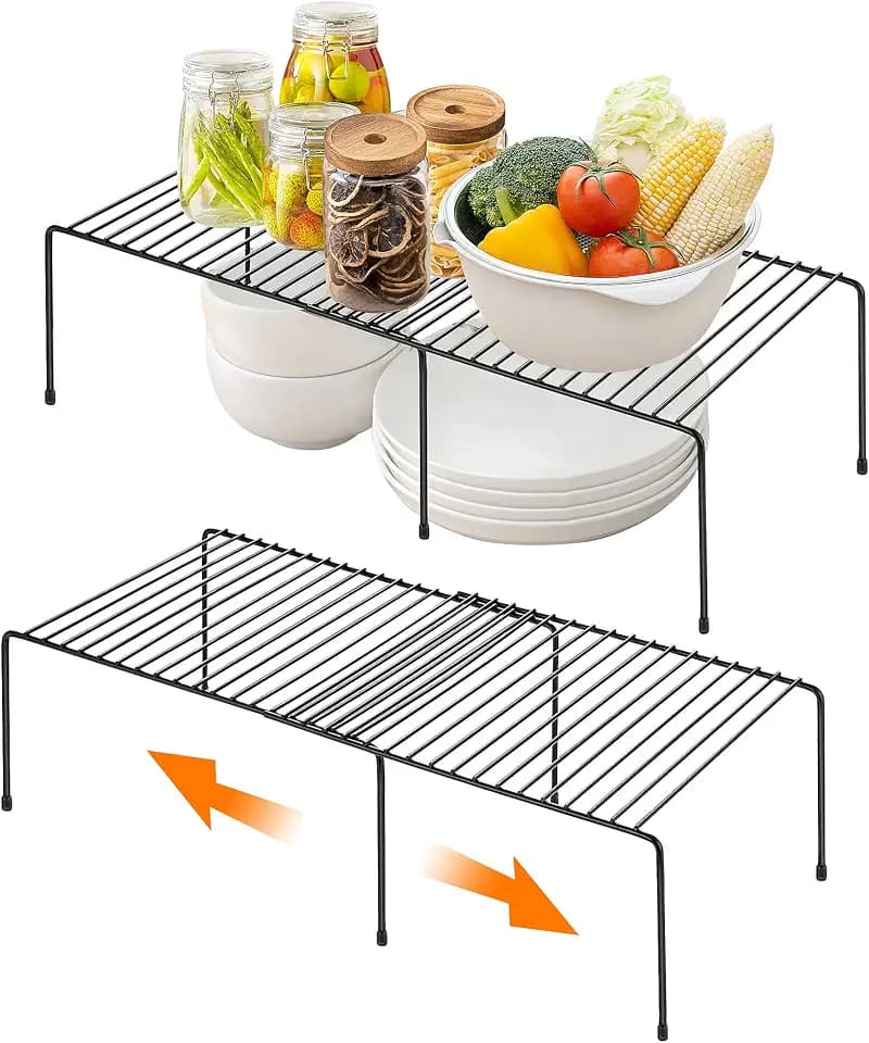 Ravinte 2 Pack Expandable Freezer Shelf Organizer, Black Kitchen Storage