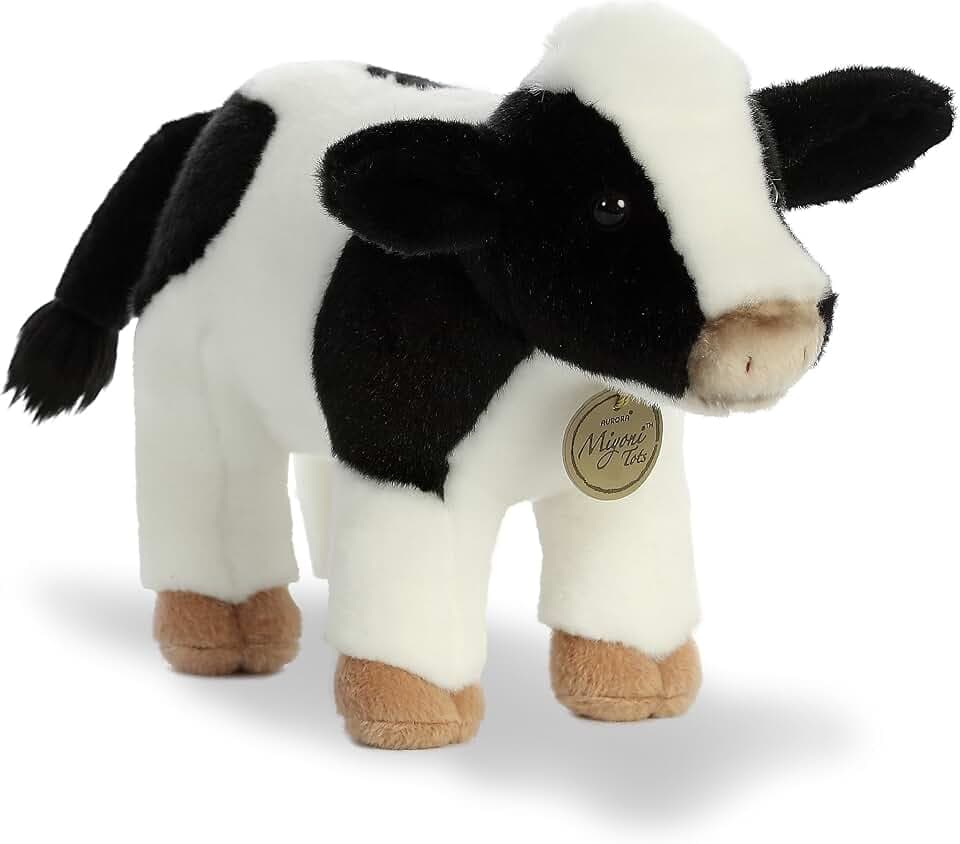 Aurora® Adorable Miyoni® Tots Holstein Calf Stuffed Animal - Lifelike Detail - Cherished Companionship - White 11 Inches