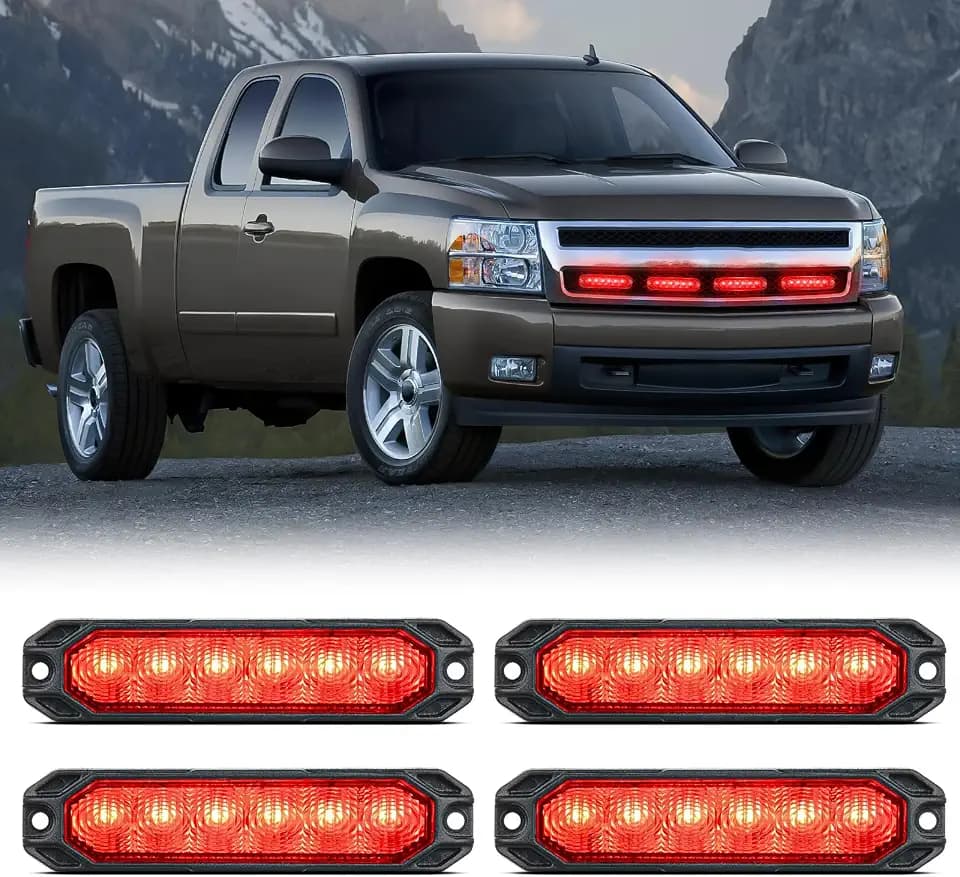 Nilight 6LED Red Emergency Strobe Lights Sync Feature Surface Mount