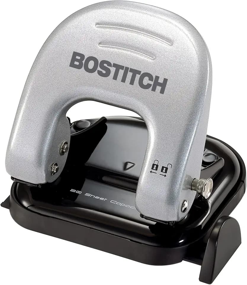 Bostitch Office EZ Squeeze Reduced Effort 2-Hole Punch, 2 Sheets, Locking Handle, Silver (231)