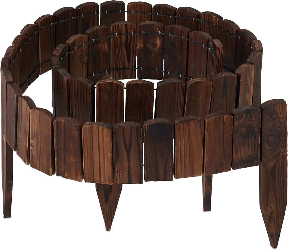 Relaxdays Beeteinfassung, 200cm lang, flexibel, versch. Sichthöhen, zum Stecken, Holz, Beetzaun, Rasenkante, Dunkelbraun