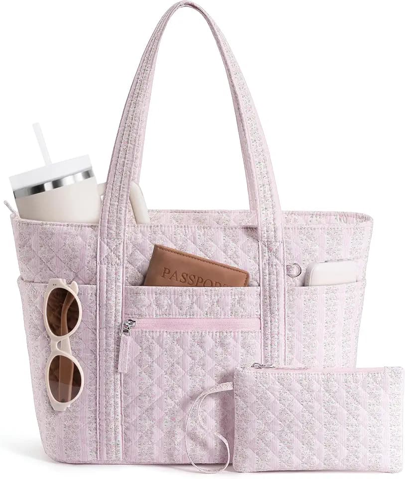 Bagstellar Quilted Tote Bag for Women Puffer Teacher Nurse Cotton Work Tote