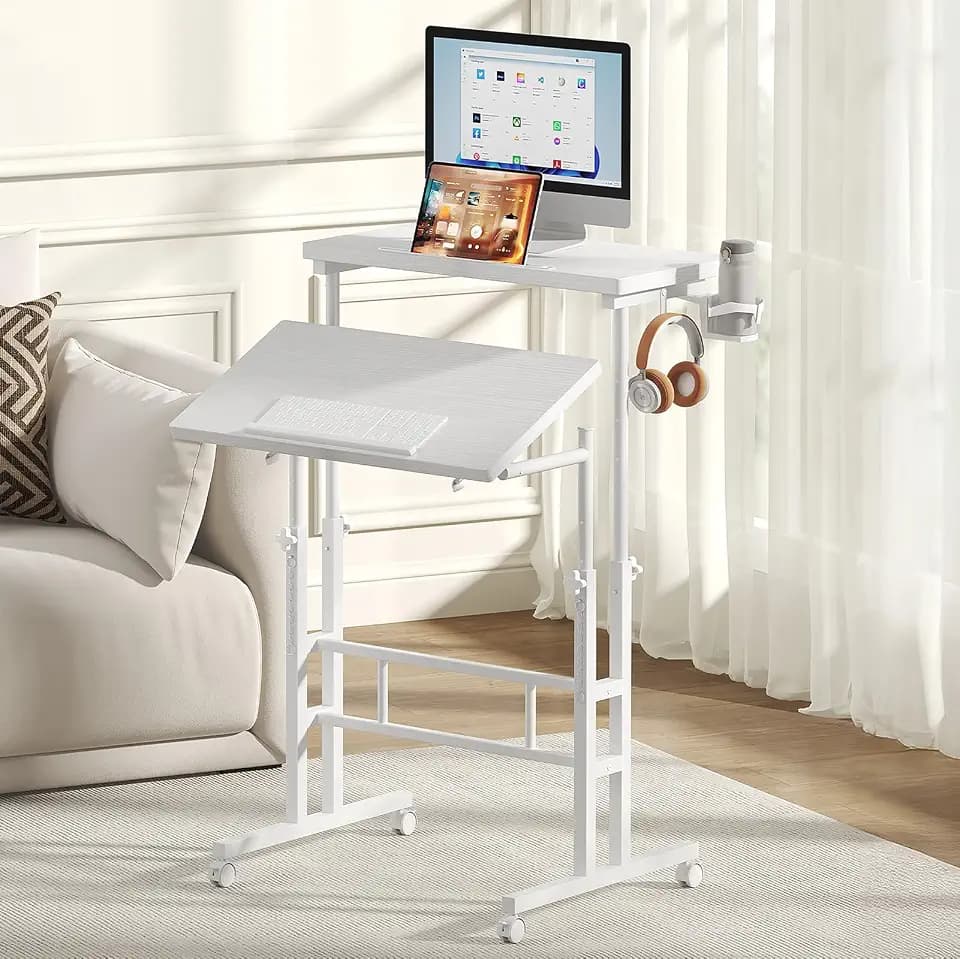 DUMOS Rolling Standing Desk, Walking Pad Desk, Split Top Computer Cart