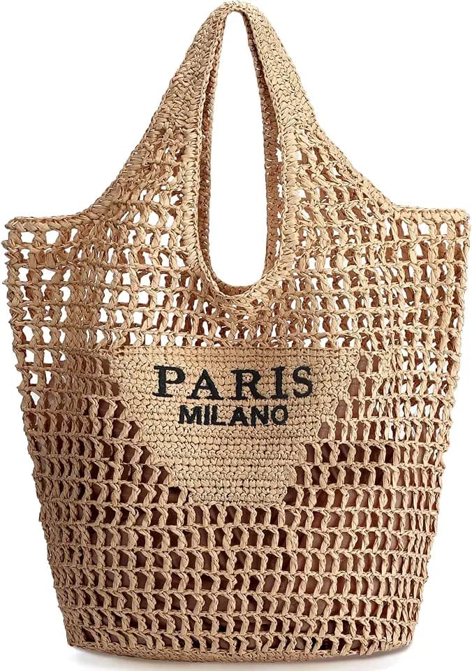 Hommtina Straw Beach Bag - Womens Crossbody Shoulder Vacation Purse for Summer