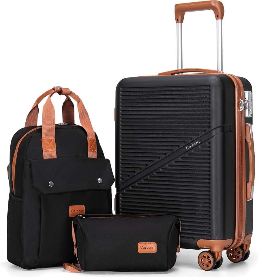 Cosbarn Carry On Luggage,3 Piece Suitcase Set,22x14x9 Airline Approved