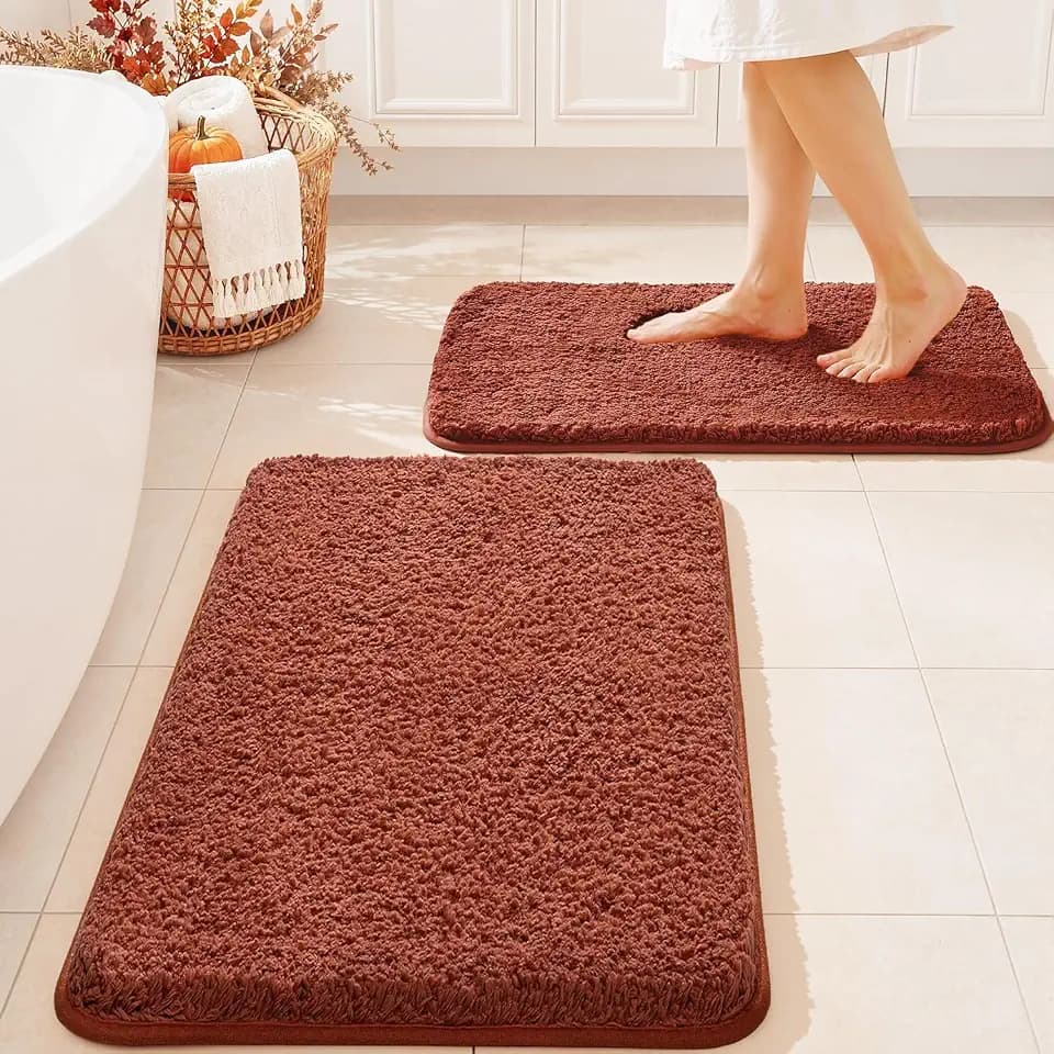 MIULEE Fall Rust Bathroom Rugs Set 2 Piece Soft Bath Mats 16x24+20x30 Inch
