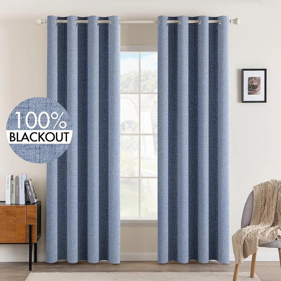 MIULEE 100% Blackout Linen Curtains for Bedroom 52x84 Inches Stone Blue