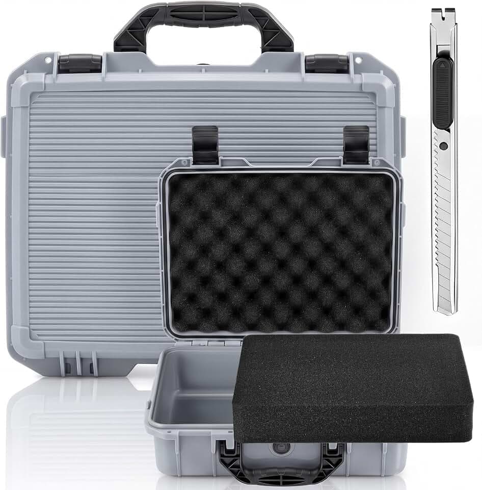 Relaxweex 14.3 x 11.4 x 4.5 Inch Hard Case, Stripe Shell, Gray