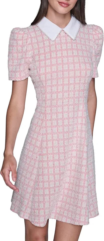 Karl Lagerfeld Women's Short Puff Sleeve Embellished Collar A-line Mini Dress