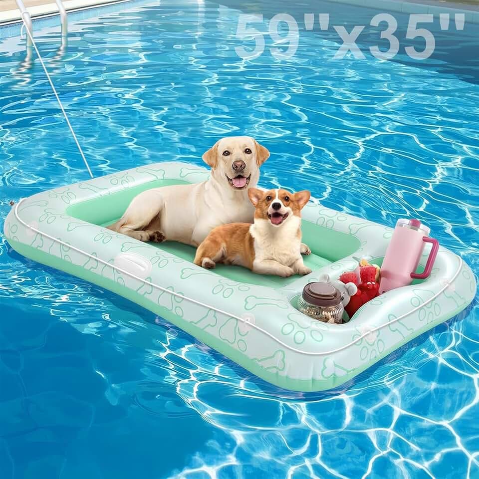 Pawaboo Hundepool-Schwimmring, Aufblasbare Pool-Schwimmringe für Mittelgroße und Große Hunde bis zu 220 lbs, Hundeschwimmflöße mit Doppelten Griffen und Snackbereich, Schwimmende Hundeliege