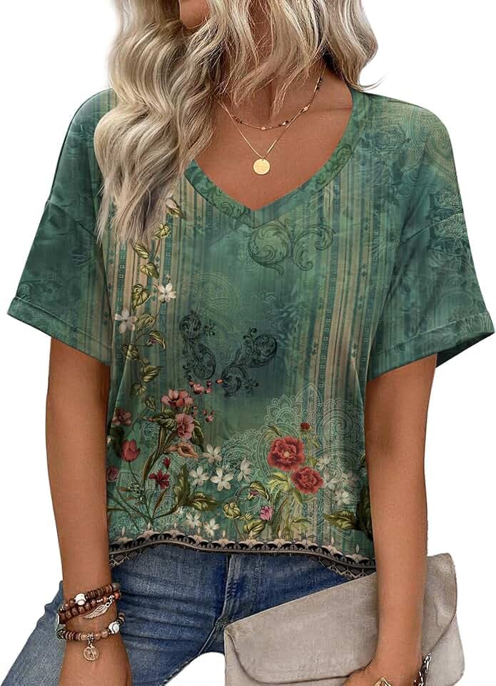Zeagoo Womens Summer Tops Short Sleeve Work Casual Shirts Trendy V Neck Tee