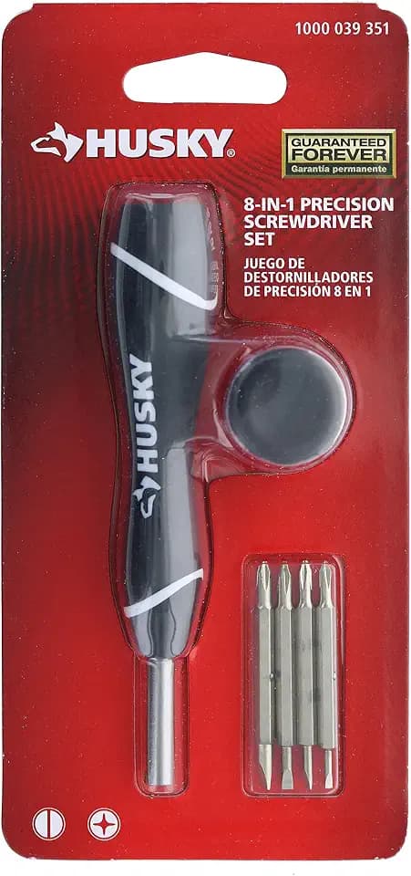 Husky 1000-039-351 Phillips and Slotted 8-in-1 Double Ended Precision Screwdriver Set with Onboard Storage