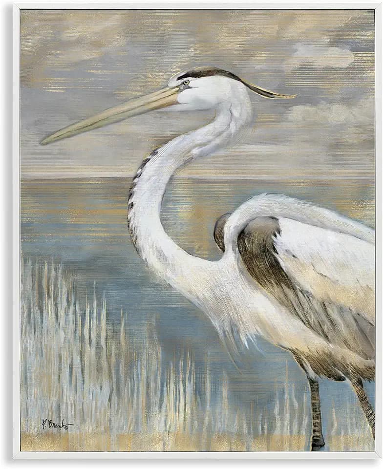 'Heron Bird Abstract Marshland Coast'| Framed Giclee Art