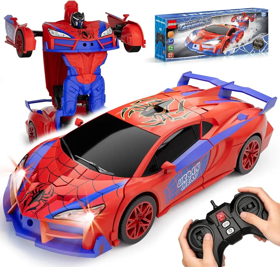 Qumcou Spider-Themed Toys, 1:16 Transforming RC Car, Toy for Boys Aged 3-8