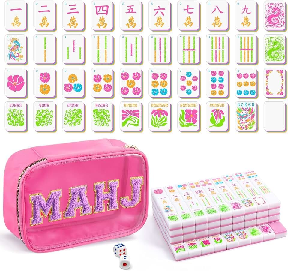 Soulchen Hot Pink Flowers American Mahjong Tiles Accessory