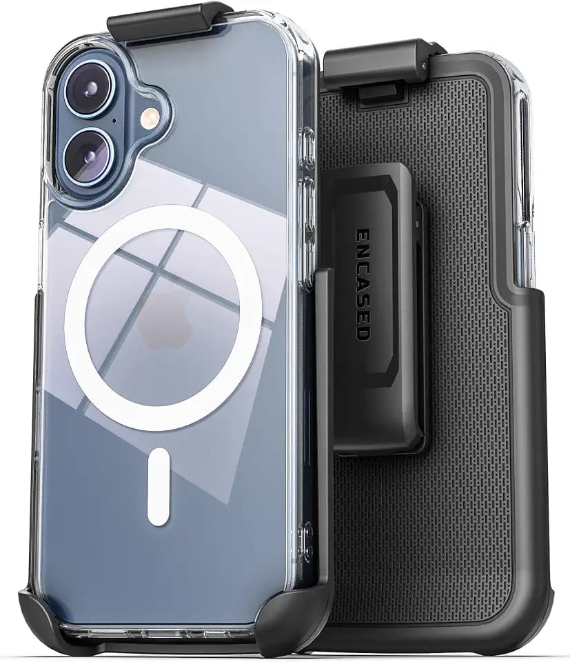 Encased Compatible with iPhone 17 Belt Case with Phone Holster Clip, Compatible with MagSafe (Crystal Clear)