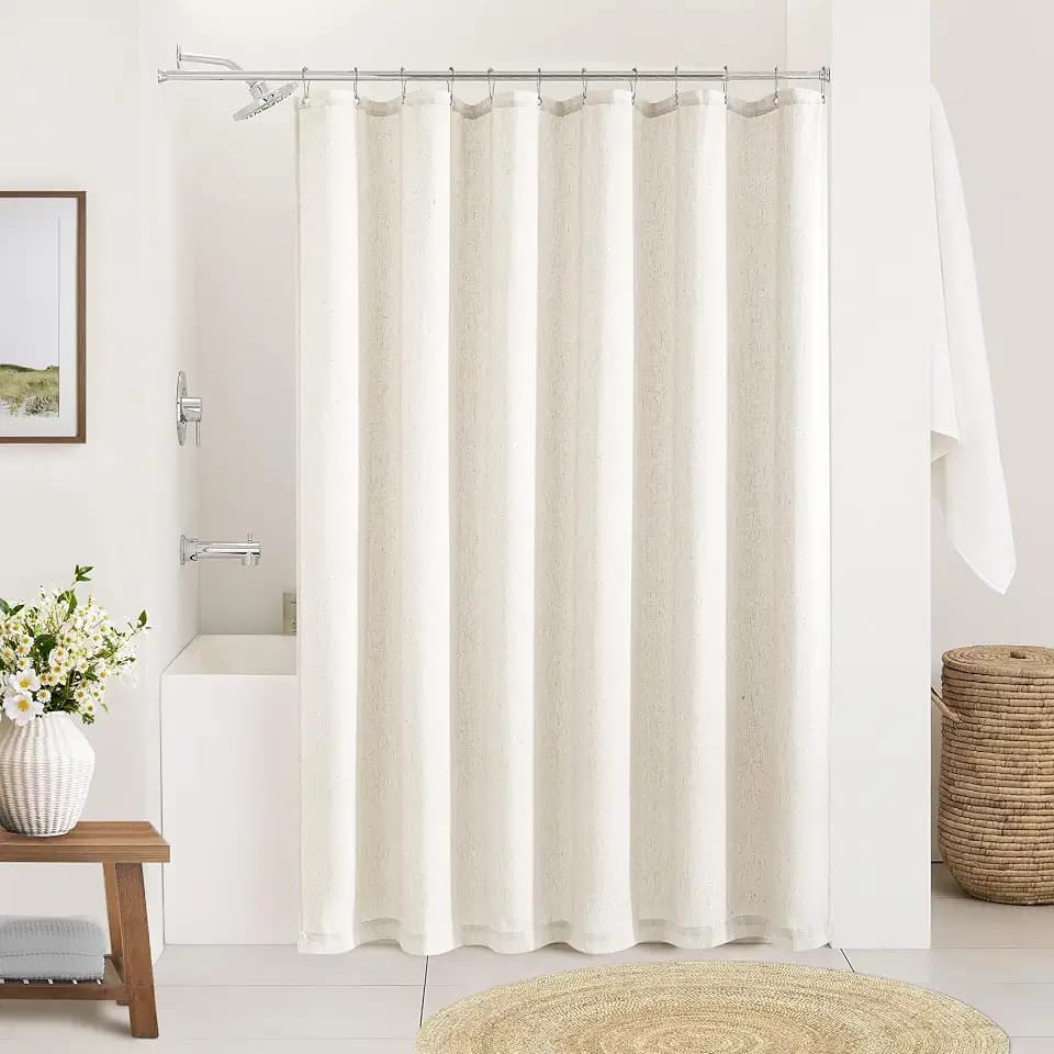 Cream Linen Shower Curtain for Bathroom Water Repellent 72x66 Inch