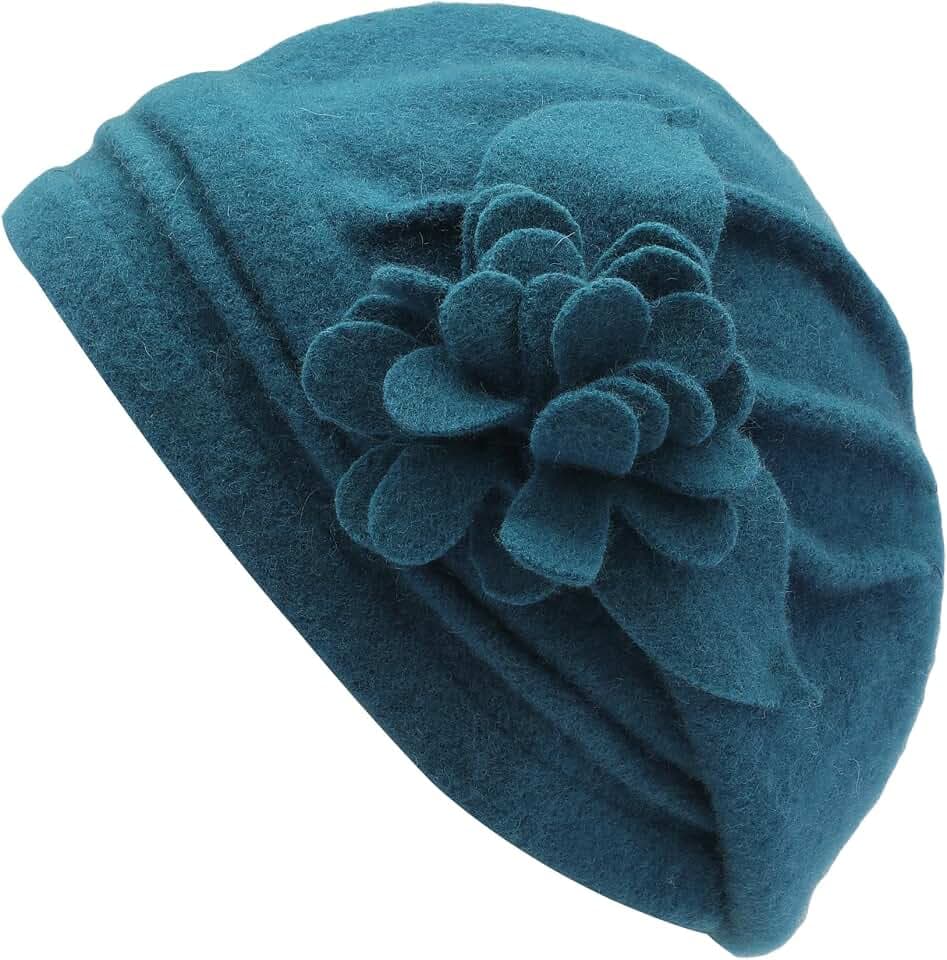 ZLYC Damen Winter Wolle Fischerhüte Blumen 1920s Vintage Bowler Hut