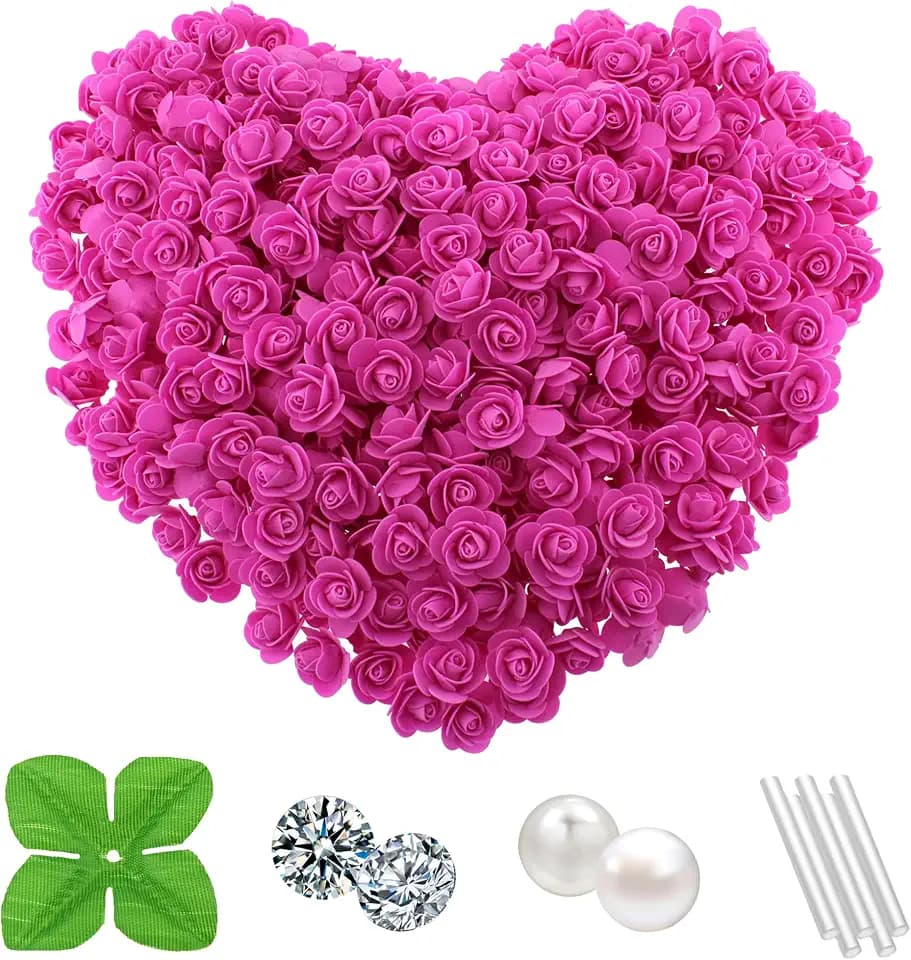 500 Pcs 1.4 in Mini Artificial Rose Head Bulk (Hot Pink)