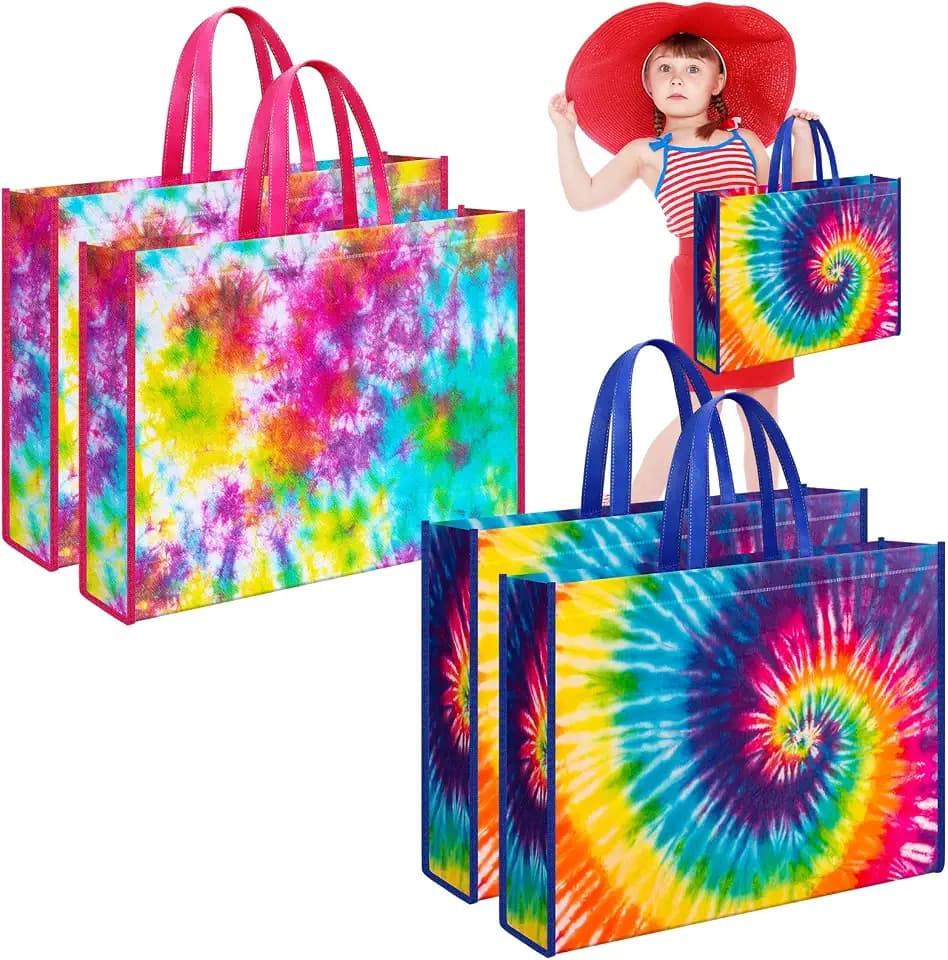 Kajaia 4 Pcs Extra Large Happy Birthday Gift Bags Tie Dye Non Woven Fabric