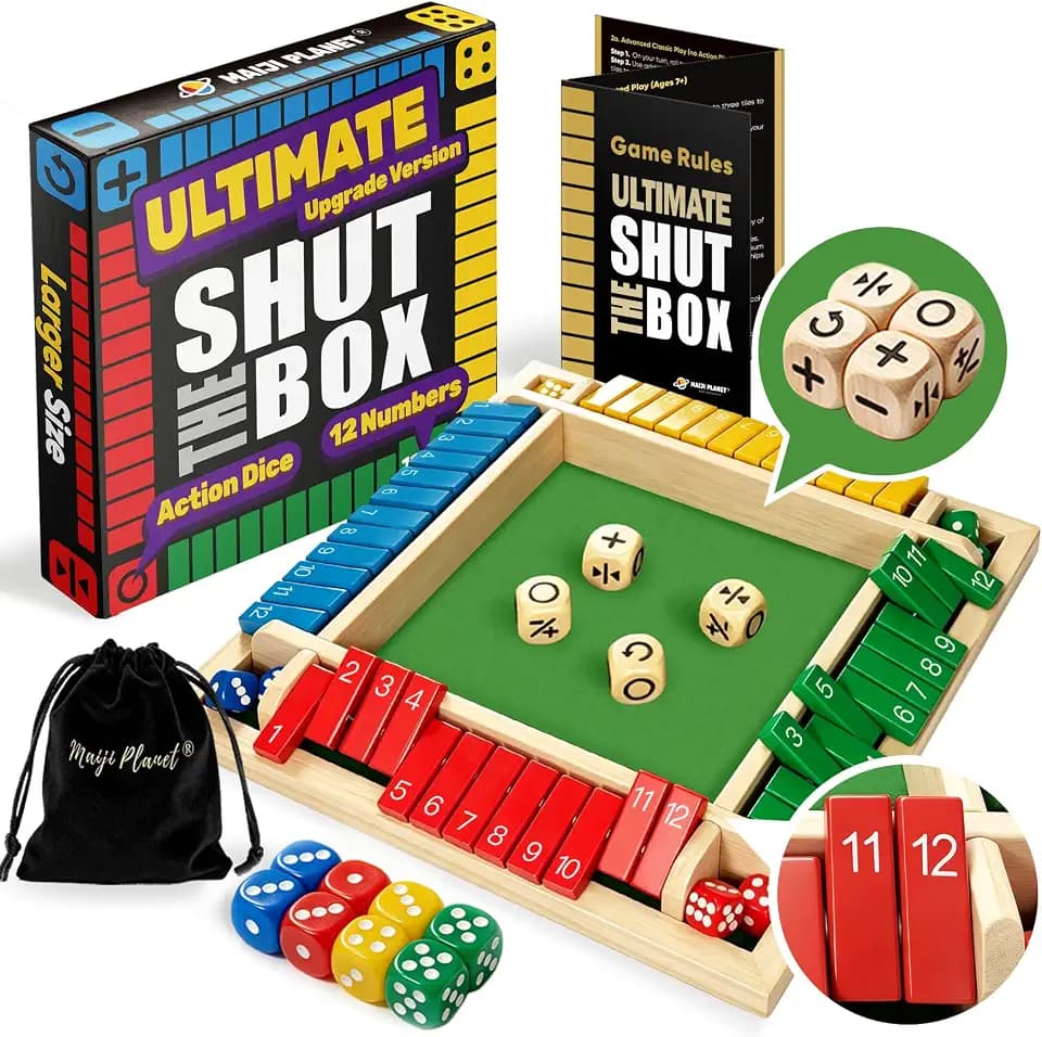 Ultimate Shut The Box Game Upgraded 12 Numbers Wooden Math Game