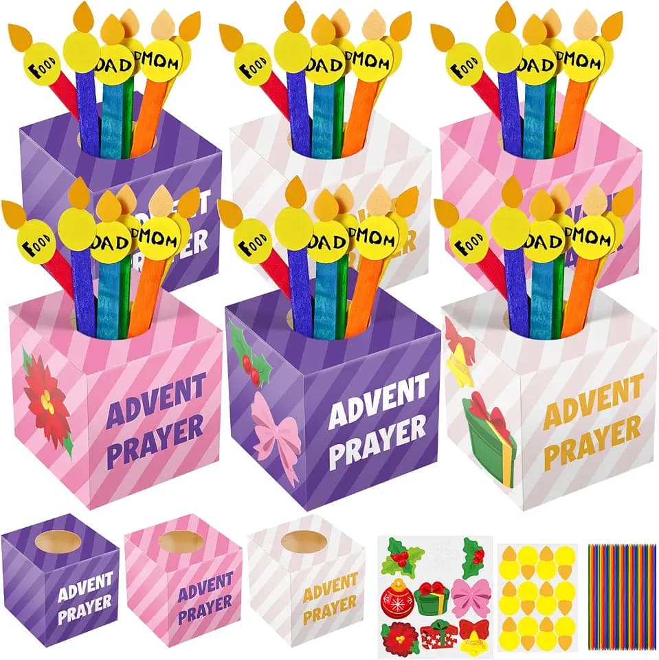 Cinrobiye 24 Set Christmas Advent Prayer Box Craft Kits DIY Advent Candle Prayer Jar with Popsicle Stick Peace Hope Prayer Handmade Paper Box for Xmas Religious Nativity Sunday School Activities