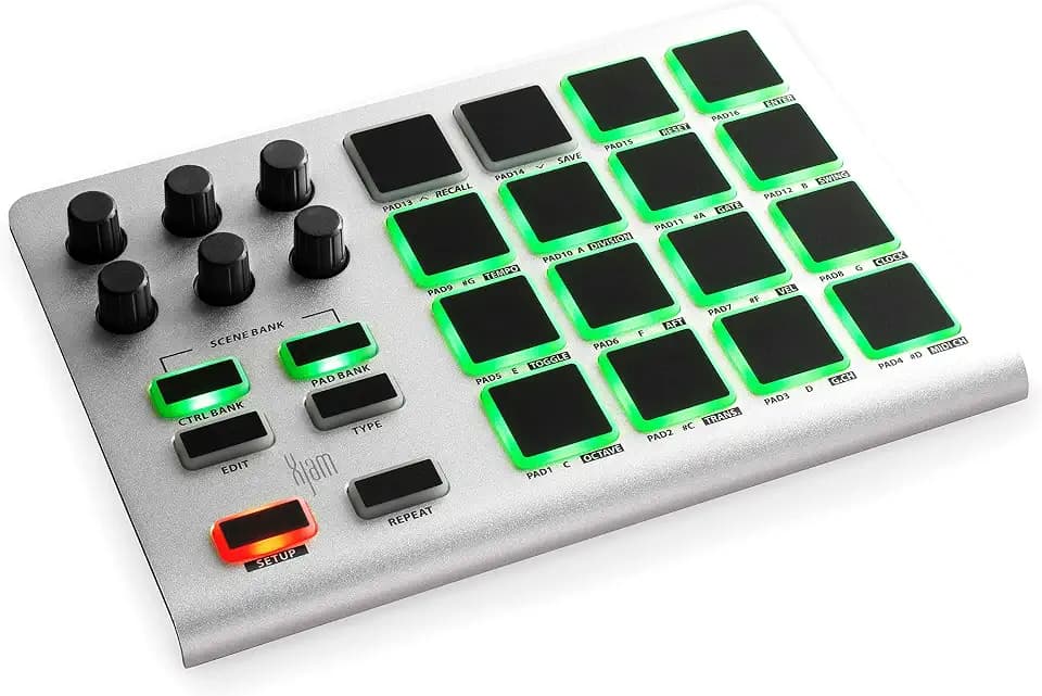 Xjam Mobile Studio MIDI Pad Controller - Apple-style ultra-thin aluminum frame, velocity-sensitive, polyphonic aftertouch, plug & play on iPad, iPhone, Mac, PC