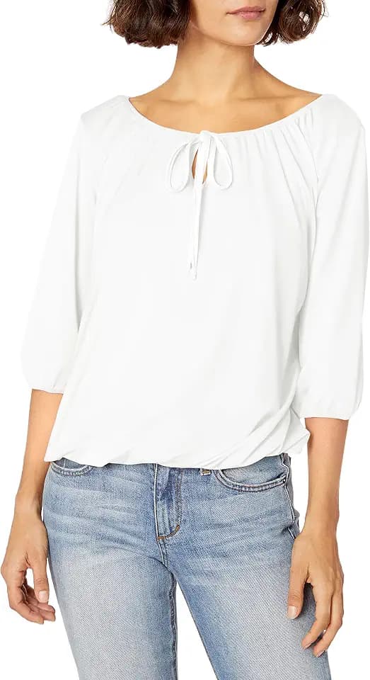 Star Vixen Women's Plus-Size Peasant Top with Elastic Hem