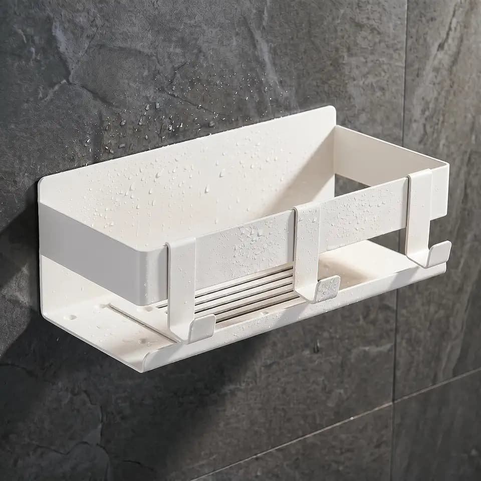 DEKAZIA® Duschablage weiß beige ohne Bohren, Duschregal Duschkorb