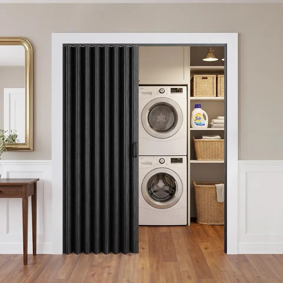 SMARTSTANDARD 60x80 PVC Accordion Doors Interior, Double Layer, Black