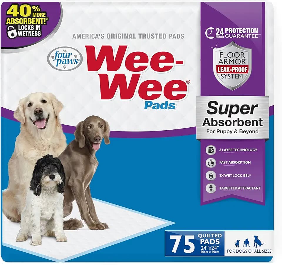 Four Paws Wee-Wee Super Absorbent Pads for Dogs, 75 Count