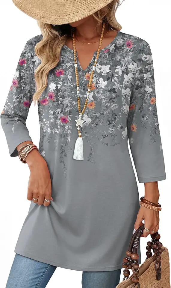 OFEEFAN Summer Boho Tops For Women 3/4 Length Sleeve Womens Tops Vacation Outfits