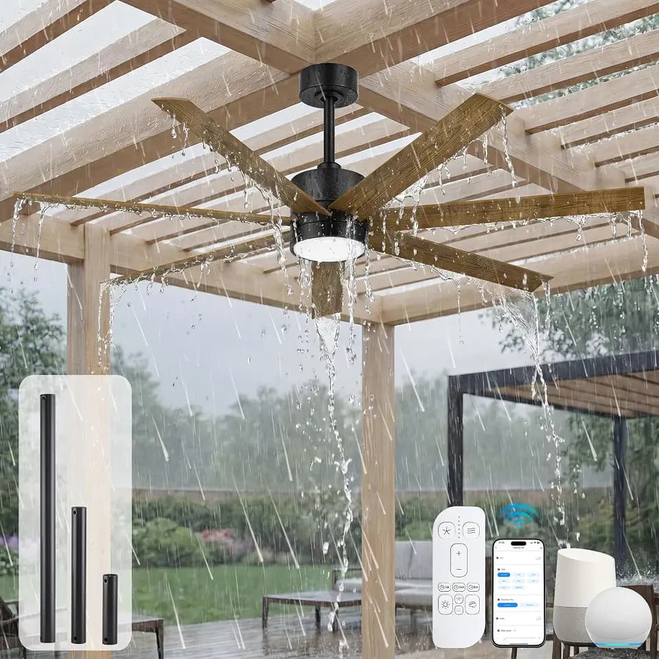56'' Waterproof Smart Outdoor Ceiling Fan with Light, All Weather Wet Rated