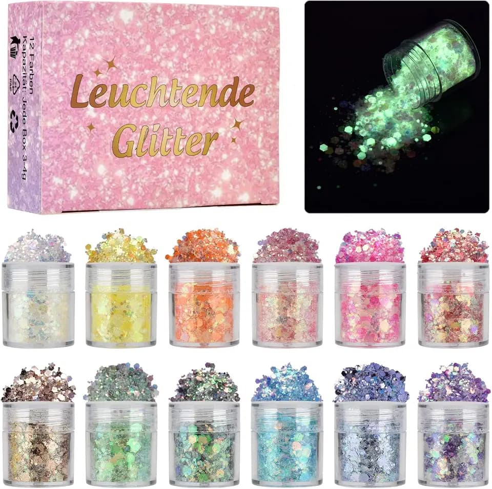 DealKits 12 Farben Festival Glitzer Set für Gesicht/Körper, Karneval/Party