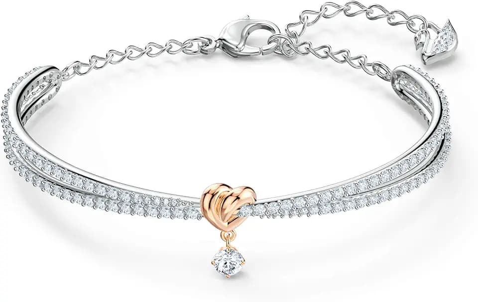 Swarovski Lifelong Heart Necklace, Earrings, and Bracelet Crystal Jewelry Collection, Rose Gold & Rhodium Tone Finish