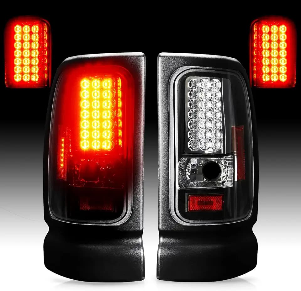 LED Tail Light Pair Compatible with 1994-2001 Dodge Ram 1500, for 1994-2002 Dodge Ram 2500 3500 Pickup LED Tube Rear Brake Lamp Taillight Assembly Clear Lens
