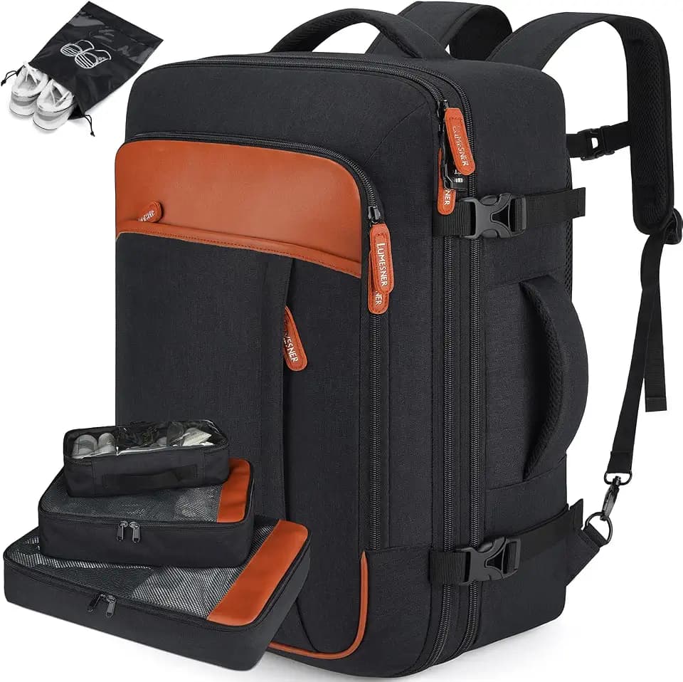 Lumesner 40L Expandable Travel Backpack, Carry On Backpack Flight Approved