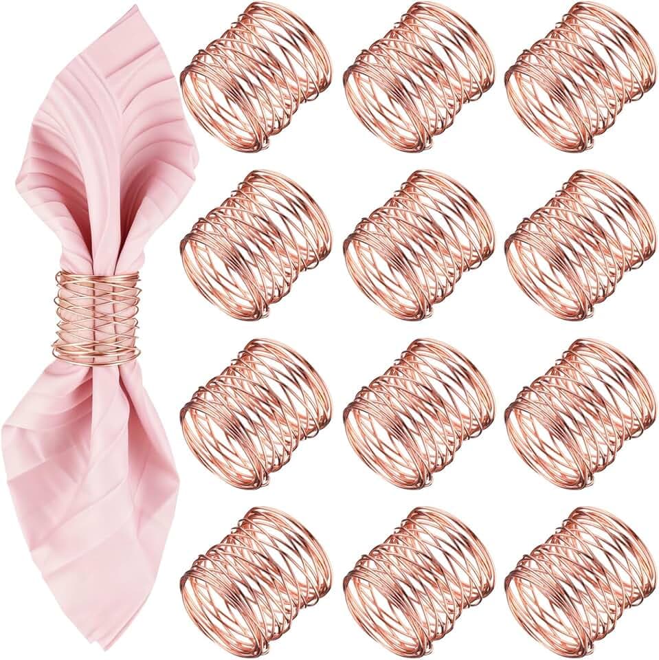 12 Pieces Napkin Rings Holders Handmade Round Mesh Heavy Duty Metal Napkin Rings Holder for Dinner Decoration Dining Table Parties Wedding Christmas (Rose Gold)