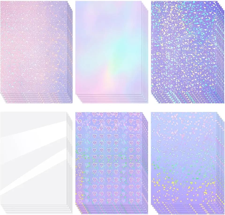 Clabby 36 Holographic Laminate Sheets Clear Sticker Paper, Timeless