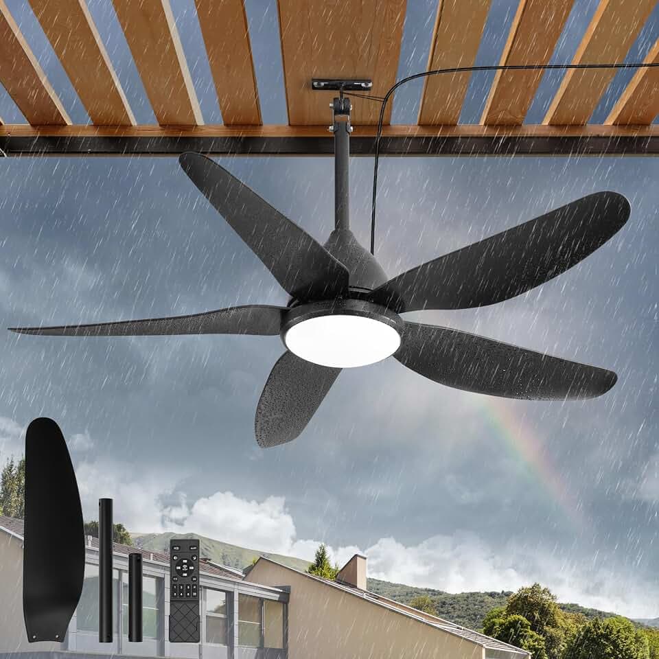 46" Outdoor Ceiling Fan with Lights,Plug in Hanging IP65 Waterproof Black