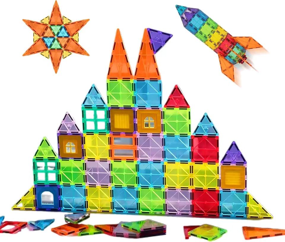 Relaxdays Magnetbausteine, XXL, 100 Teile, Verschiedene Formen, Magnetspielzeug, ab 3 Jahre, Magnetsteine Kinder, bunt