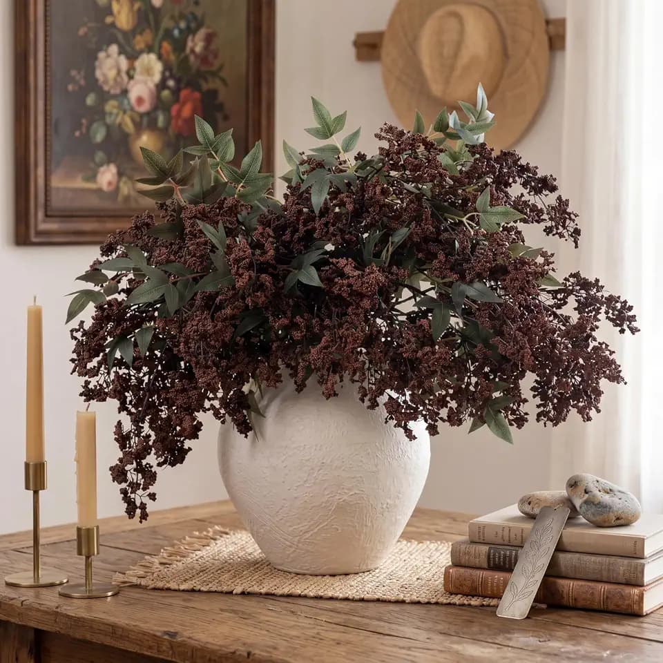Suncalla 3 Pcs Brown Artificial Faux Berry Stem for Vase,47In Fall Nandina