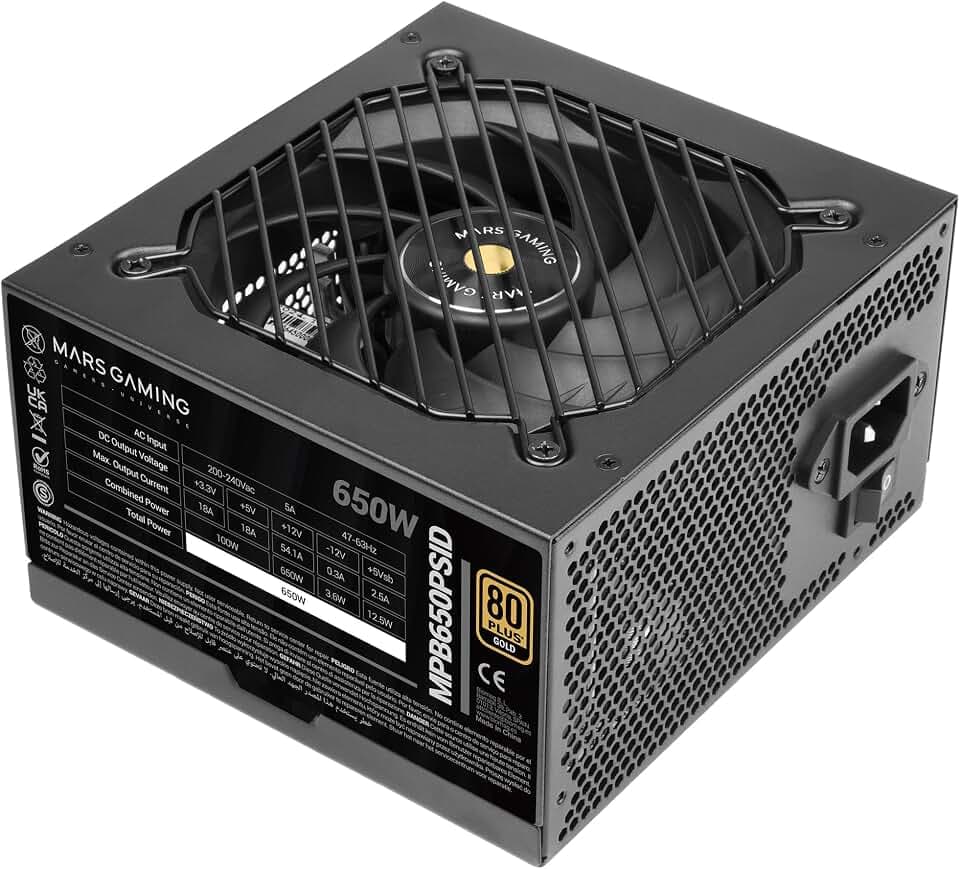 Mars Gaming MPB650PSID, PC-Netzteil 650W, 10 Jahre Garantie, 80Plus Gold 90%, Lüfter SI Extreme Silence, Technologien AI2-RPM, DC-DC und SMD, Anschlüsse ATX 3.1 und PCIe 5.1, Schwarz