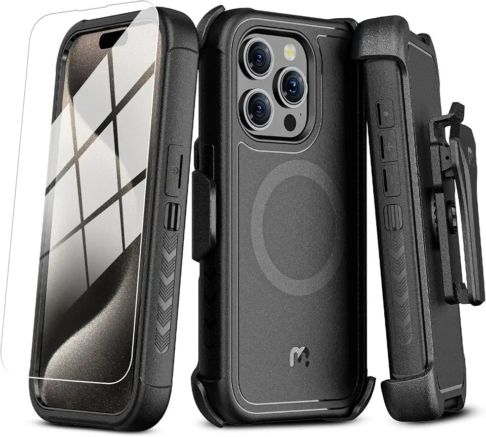 M MYBAT PRO 3 in 1 Case with Metal Kickstand (Black, 15 Pro Max)