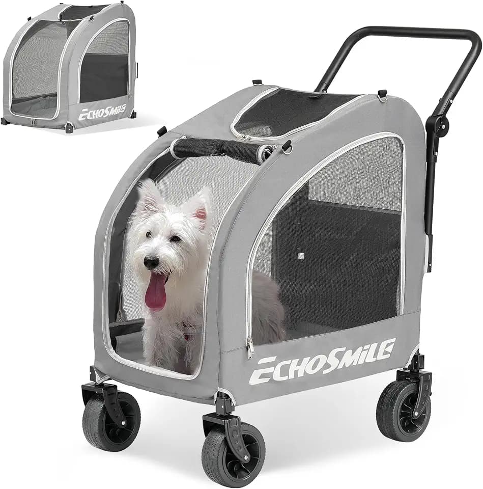 EchoSmile 4-Wheel Pet Stroller for Dogs & Cats, Up to 135 lbs, Grey