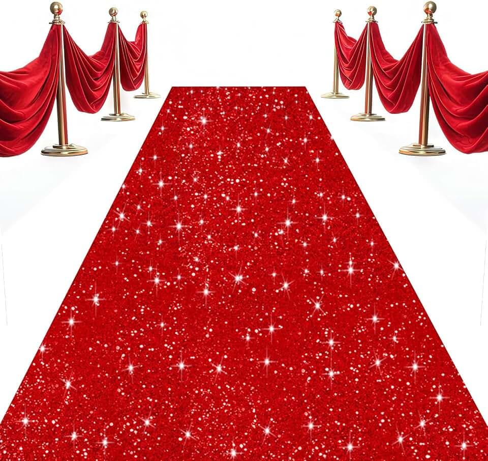 Sequin Aisle Runner Red Carpet for Party 2x15FT Glitter Wedding Ceremony Floor Rug With Tape Sparkly Decor