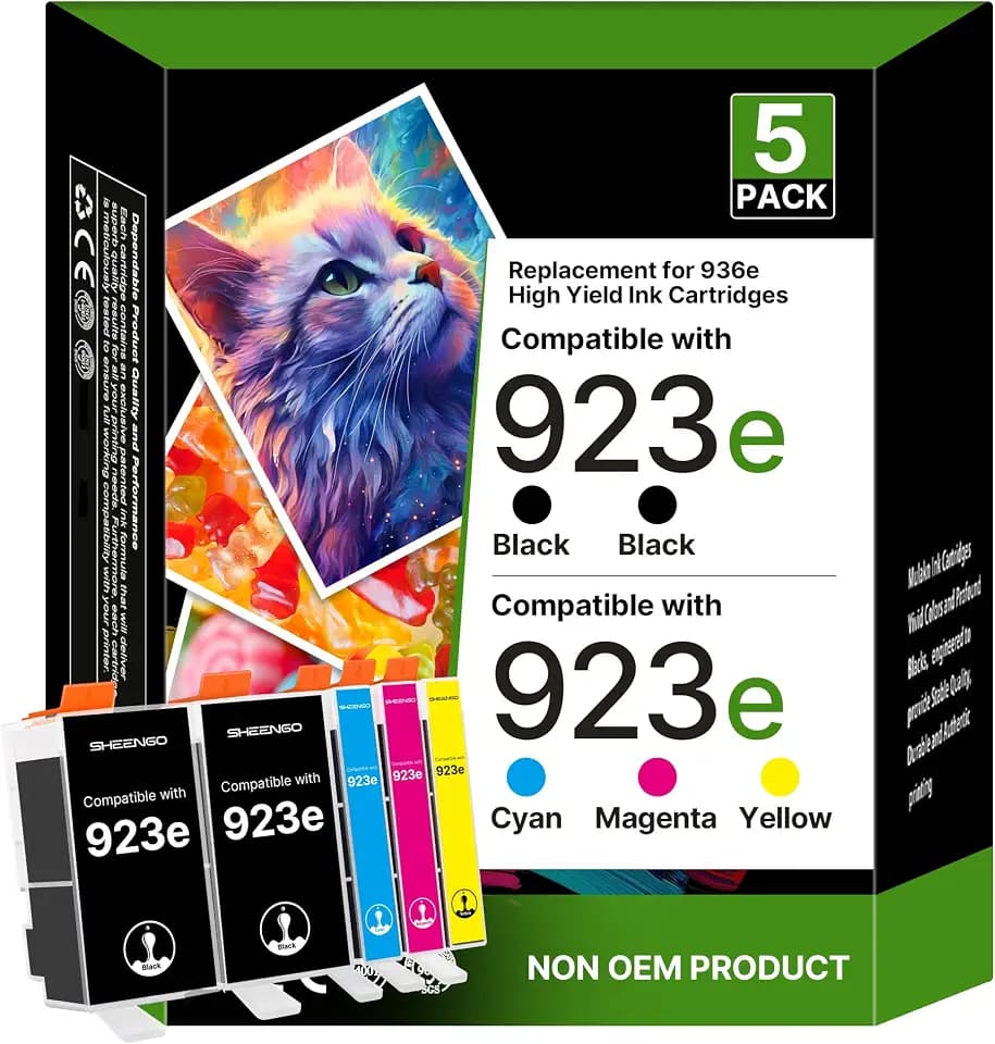 923XL 923 Ink Cartridges for HP Printers Replacement with Chip 5 Pack